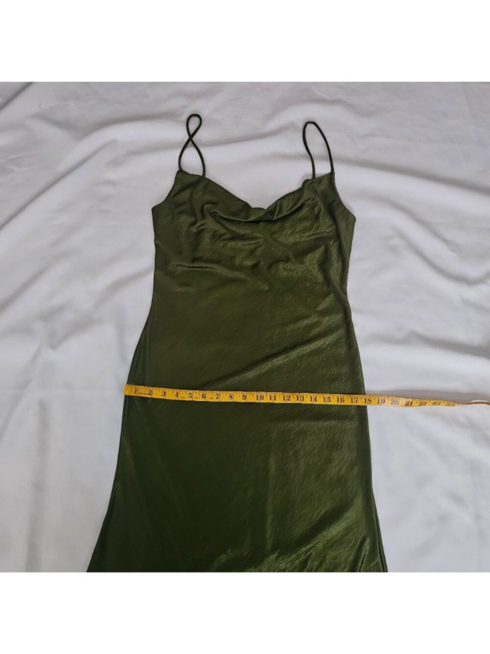 Sincerely Jules Olive Green Draped Neck Spaghetti Strap Slip Dress Size Large - Picture 9 of 11
